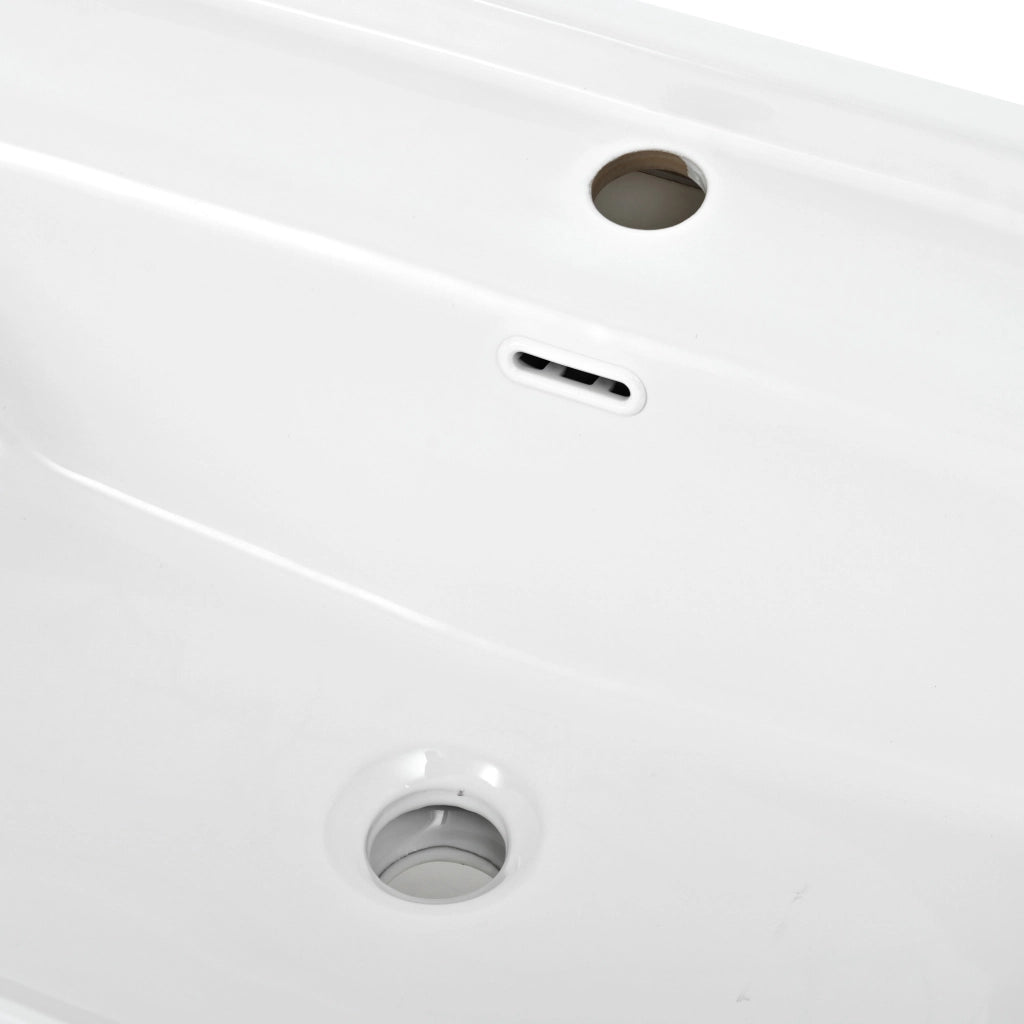 Mobile bagno sospeso bianco con lavabo in ceramica, due cassetti e vano regolabile