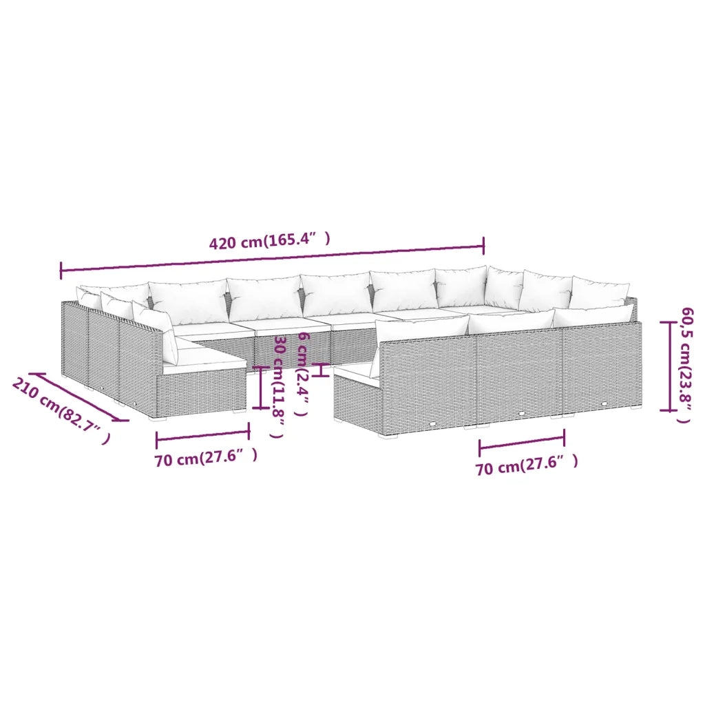 Set Divani da Giardino 13 pz con Cuscini in Polyrattan Marrone cod mxl 35079