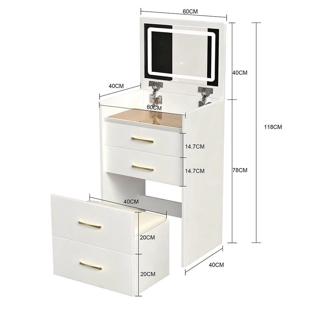 Toeletta compatta - Xylo - 3 cassetti, piano vetro, L60xH118xP40 cm