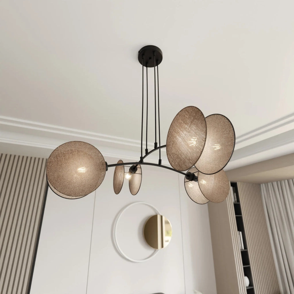 Lampada A Sospensione 4 Luci Moderna Nut In Acciaio Effetto Naturale
