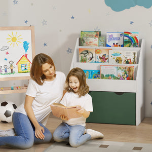 Libreria per Bambini 3-8 Anni 62.5x30x70 cm a 3 Ripiani con Cassetto Inferiore in MDF Verde