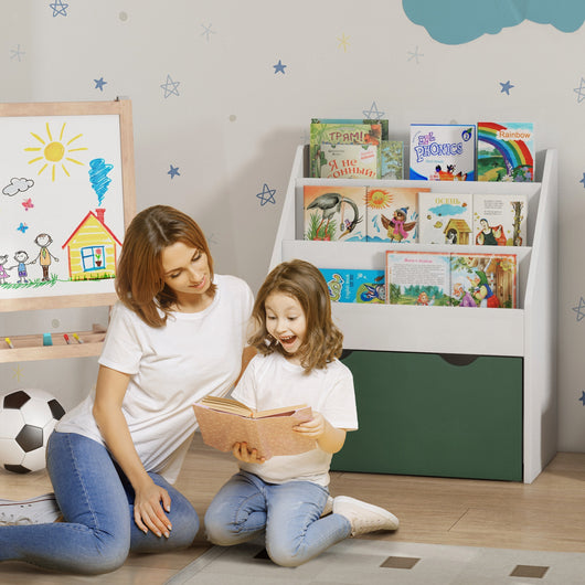 Libreria per Bambini 3-8 Anni 62.5x30x70 cm a 3 Ripiani con Cassetto Inferiore in MDF Verde