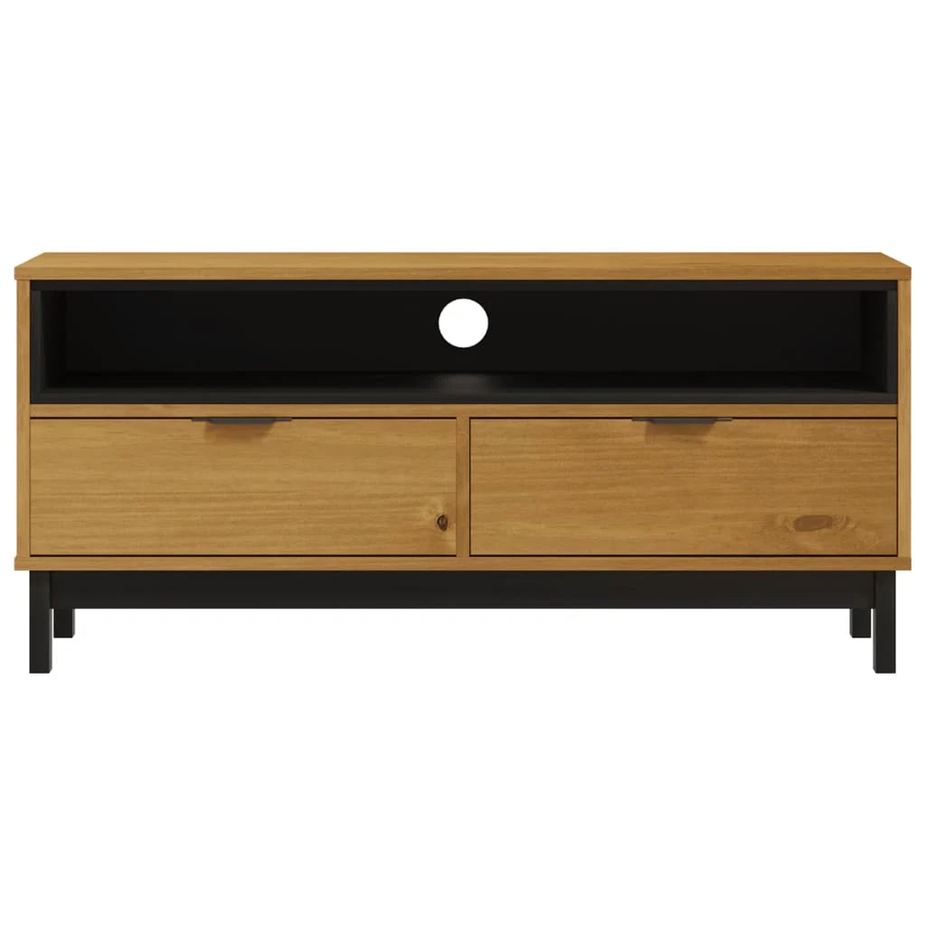 Mobile TV multimediale scaffale TV credenza mobile TV sala da pranzo soggiorno camera da letto FLAM 110 x 40 x 50 cm legno massello di pino marrone 02_0027620