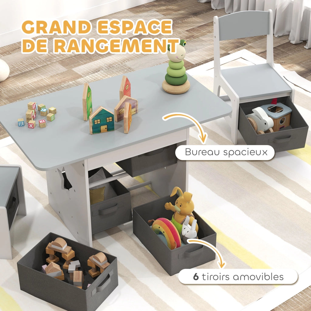 Tavolo e sedie bambini con cassetti ¨C zephmum ¨C grigio
