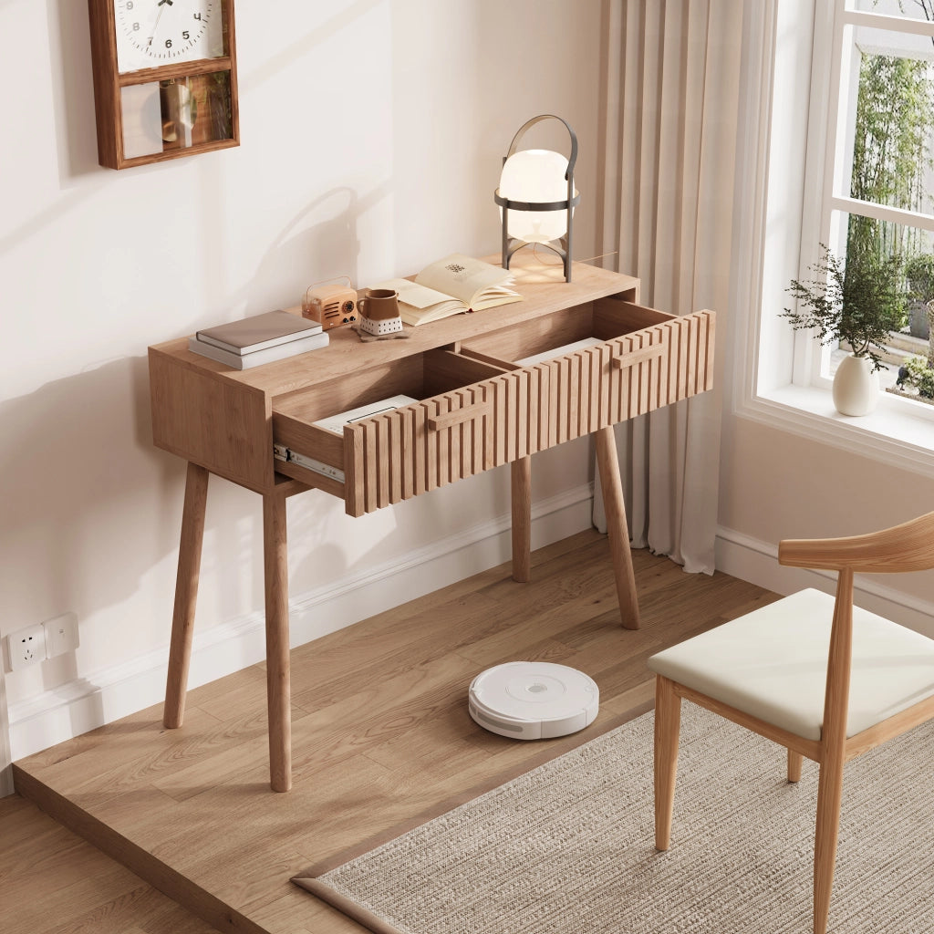 Tavolo consolle 100x35x80 cm con 2 cassetti tavolo da divano scrivtaliano-marrone giallastro