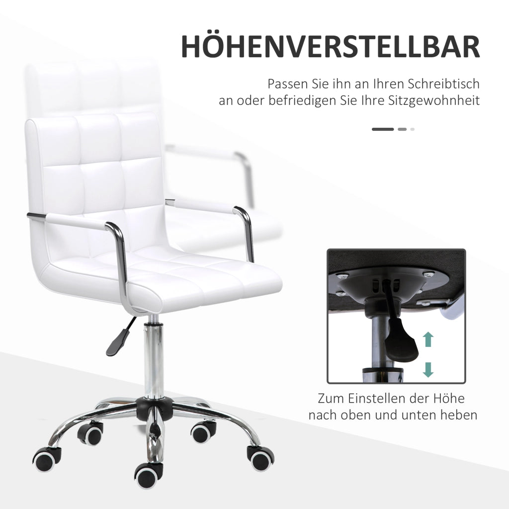Chaise de bureau girevole regolabile in altezza con braccioli, ruote e imbottitura in PVC bianco per ufficio