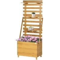 Letto Rialzato con 3 Scaffali, con Supporto per Rampicanti, Resistente alle Intemperie, Legno Massello, 63 cm x 39 cm x 160 cm, Naturale
