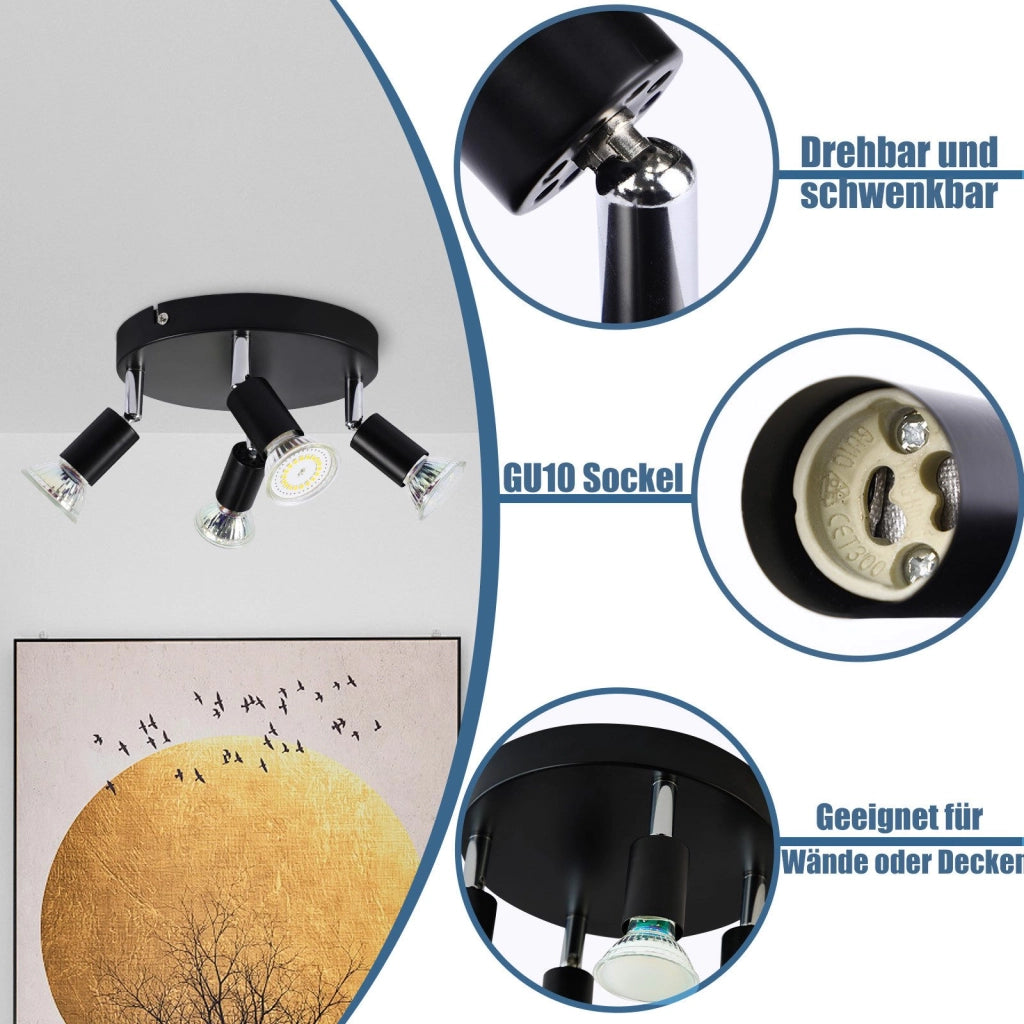 ZMH Faretto da soffitto neri 4 luci GU10 rotanti metallo stile moderno per soggiorno cucina corridoio sala pranzo