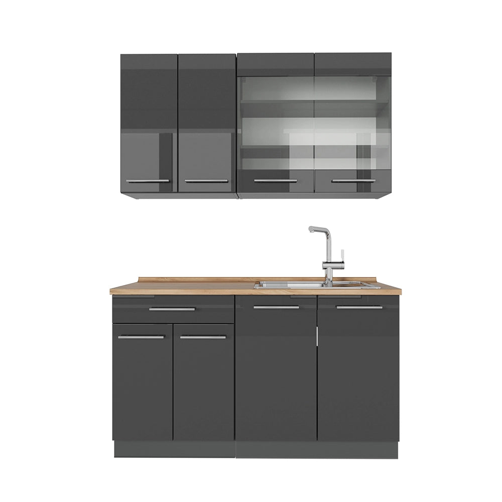 Cucina monoblocco Fame-Line Antracite lucido/Antracite 140 cm, PL Rovere Vicco