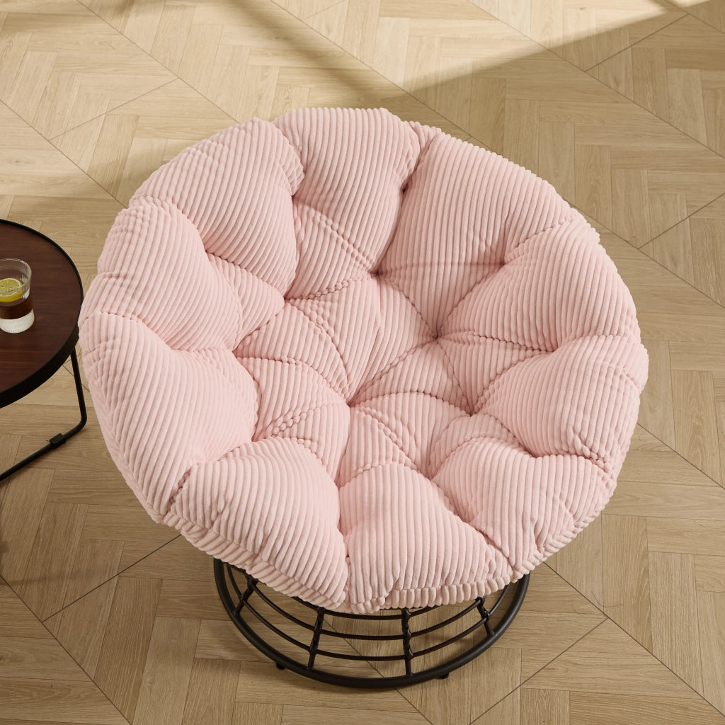 OKWISH Poltrona Papasan Girevole a 360° Design Ergonomico con Cuscino Imbottito, Acciaio e Rattan PE Marrone Rosa
