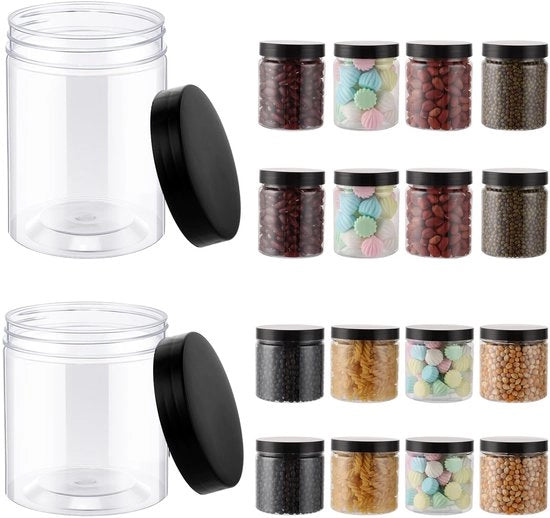 Set di conservazione 16 pezzi 240ml e 420ml contenitori in plastica a chiusura ermetica senza BPA contenitori di conservazione in plastica trasparente per spezie, cereali, dolci, marmellata.