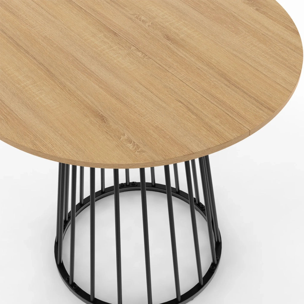IDMarket - YUNA Tavolo da pranzo rotondo per 4 persone con piano in legno e gamba in filo metallico nero 80 cm