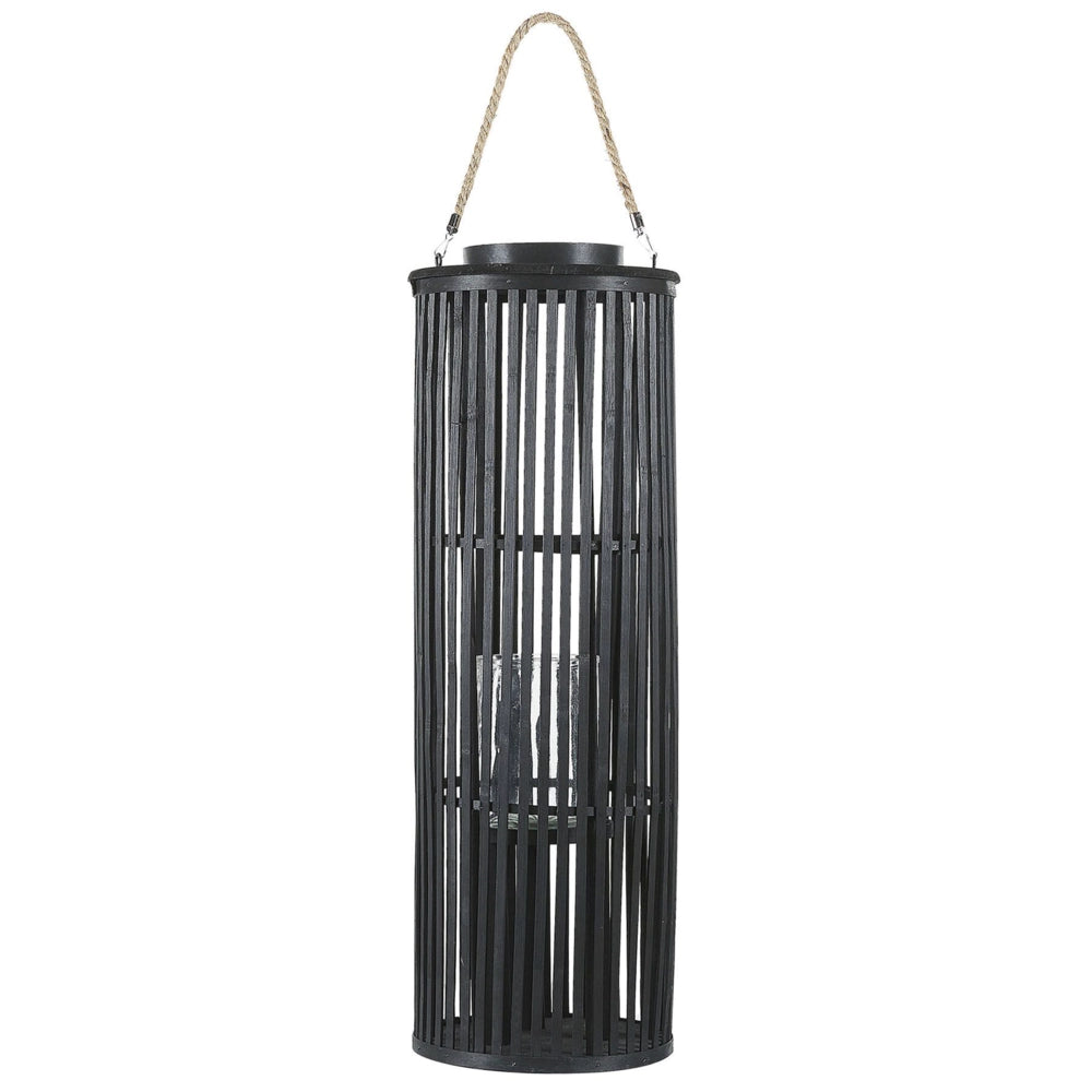 Lanterna in legno di salice Nero 80 cm con portacandele in stile boho naturale