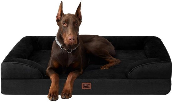 Letto per cani ortopedico per cani grandi, 132 x 104 x 20 cm, cuscino per cani XXL di schiuma di poliuretano, divano per cani lavabile, impermeabile e antiscivolo, panca per cani con bordo alto, nero
