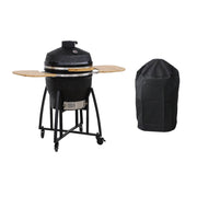 Barbecue a carbone, griglia e affumicatore, ceramica 54,5cm con ruote,