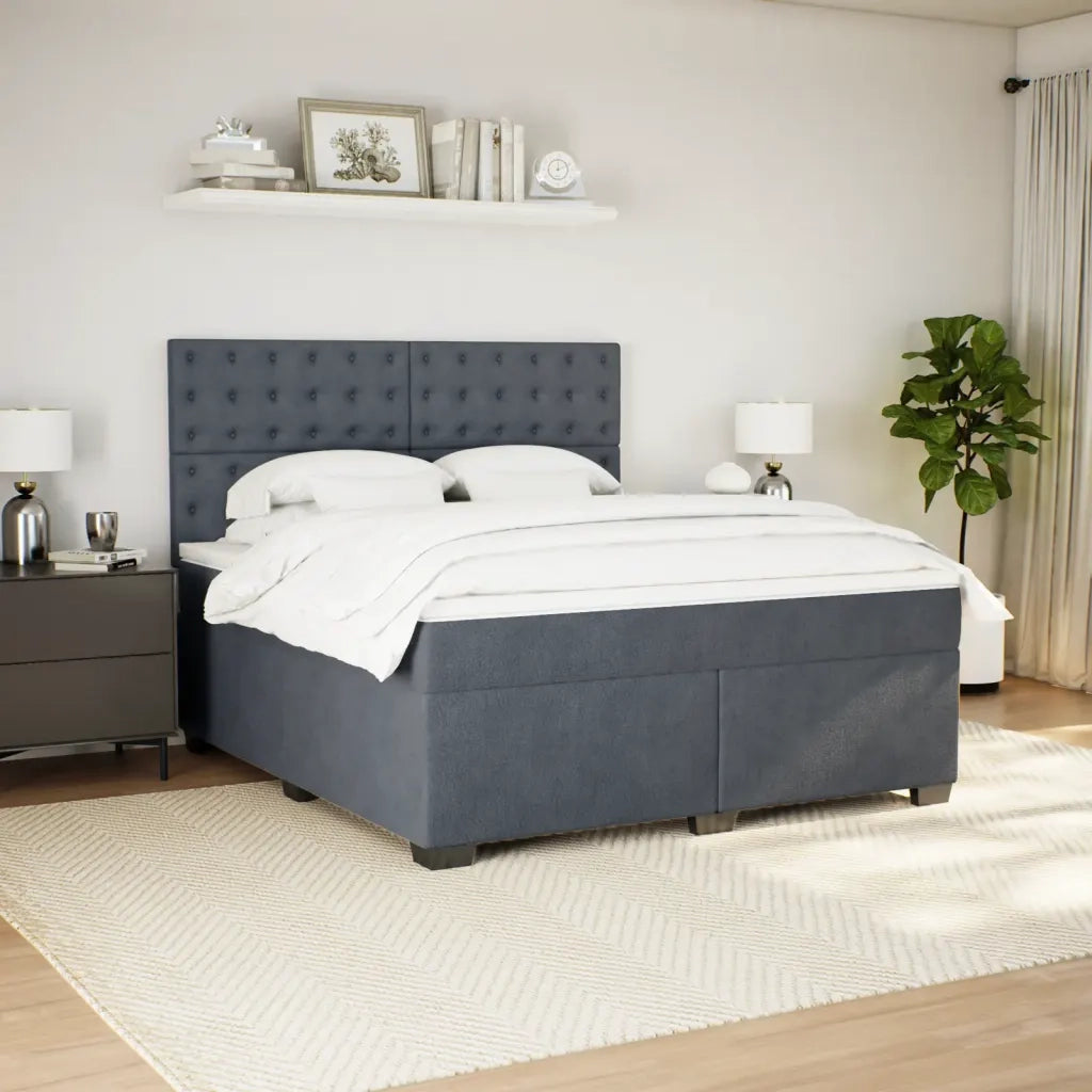 Giroletto a Molle con Materasso Grigio Scuro 180x200 cm Velluto