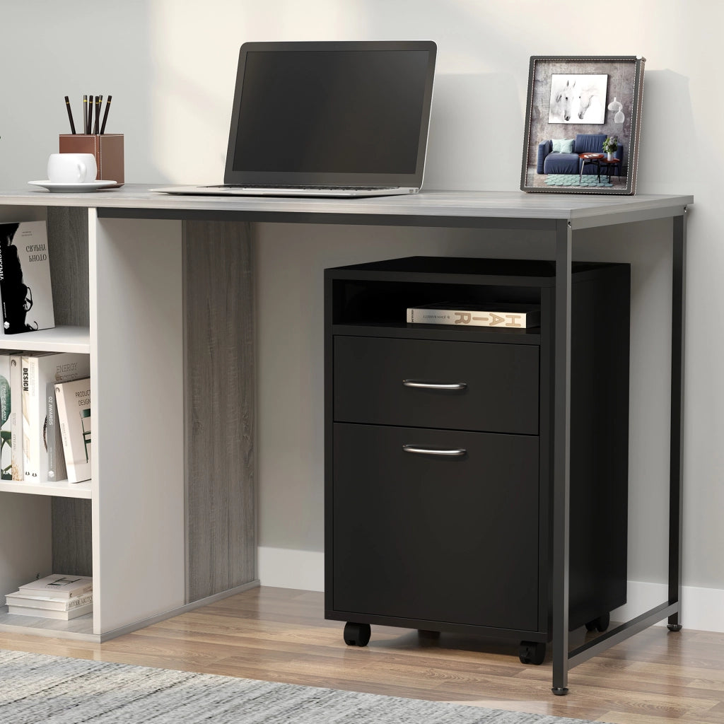 Scrivania con cassettiera e ruote ¨C zephmum ¨C Nero 80x50x76 cm
