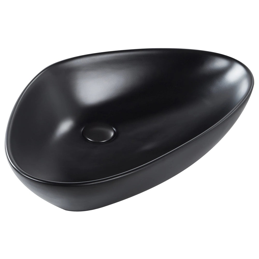 Lavabo da appoggio in ceramica nera lucida 600 x 390 mm Lavello da bagno di forma irregolare