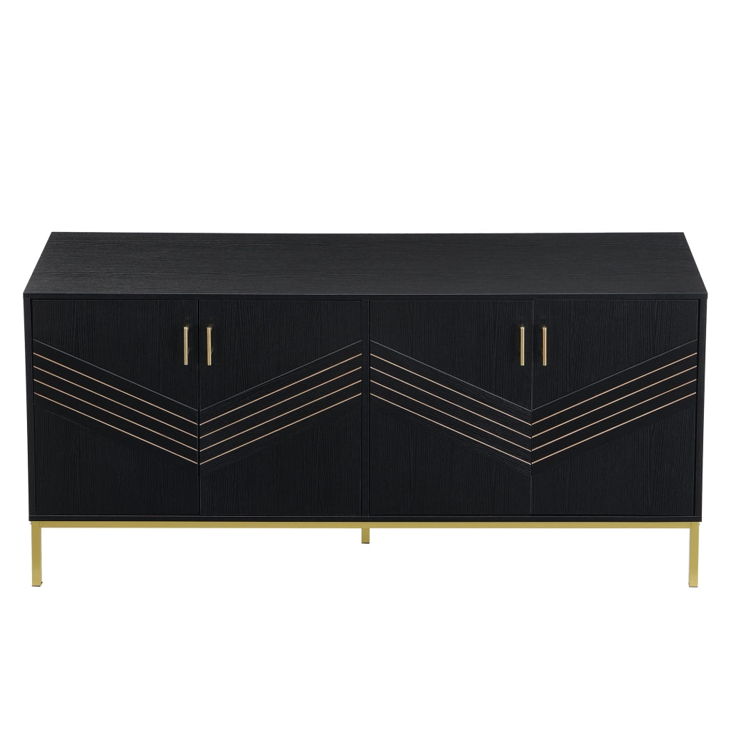 Credenza a quattro ante con ripiani regolabili in MDF nero per soggiorno, sala da pranzo e ingresso 160 × 40 × 80,5 cm