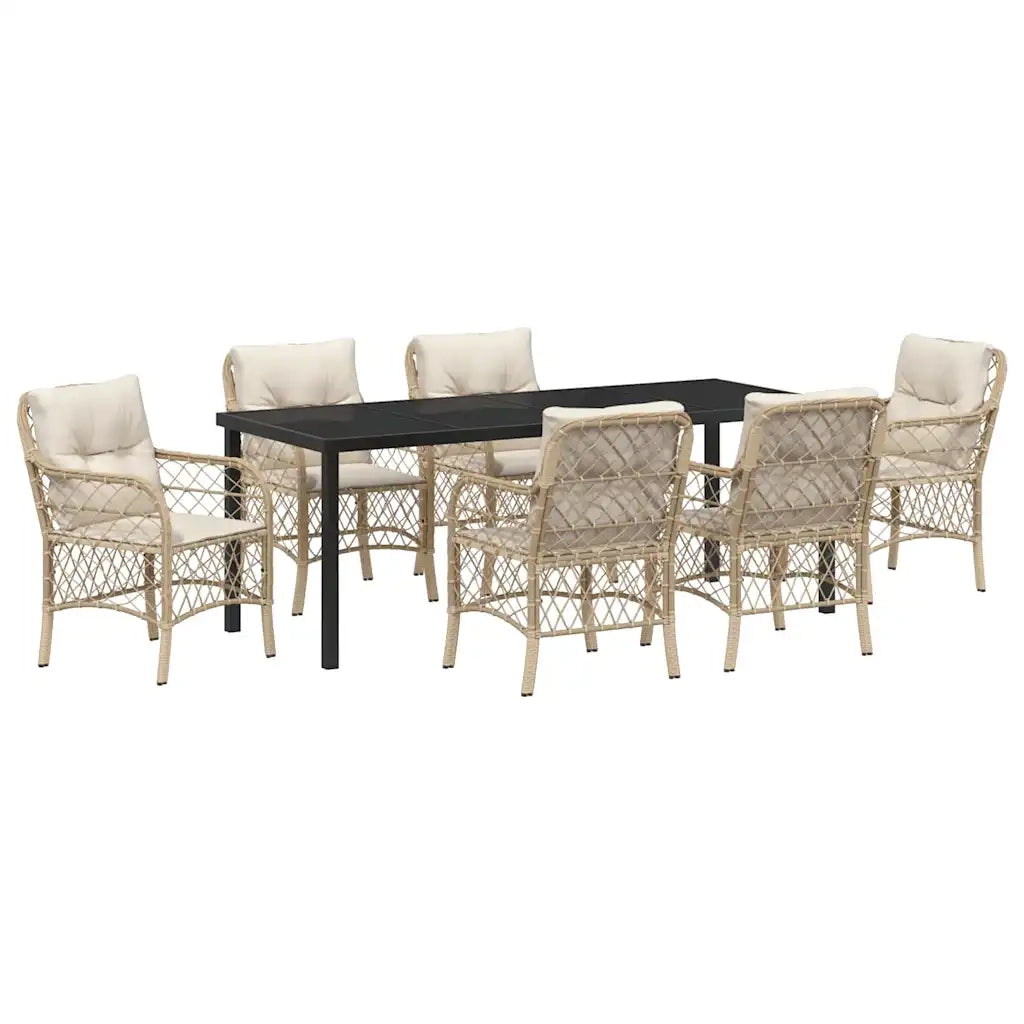 Set da Pranzo per Giardino con cuscino 7 pcs Beige polyrattan 3380230