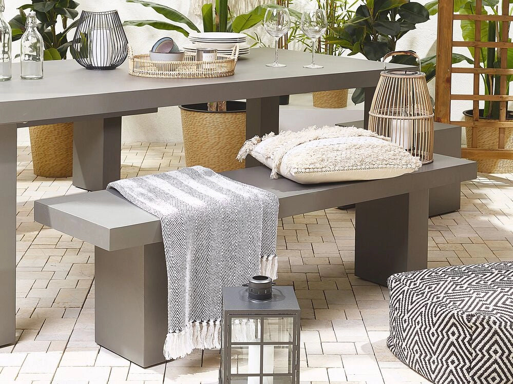 Panca da Giardino 2 posti in Cemento di colore Grigio Stile Industriale 150 x 40 cm esterno