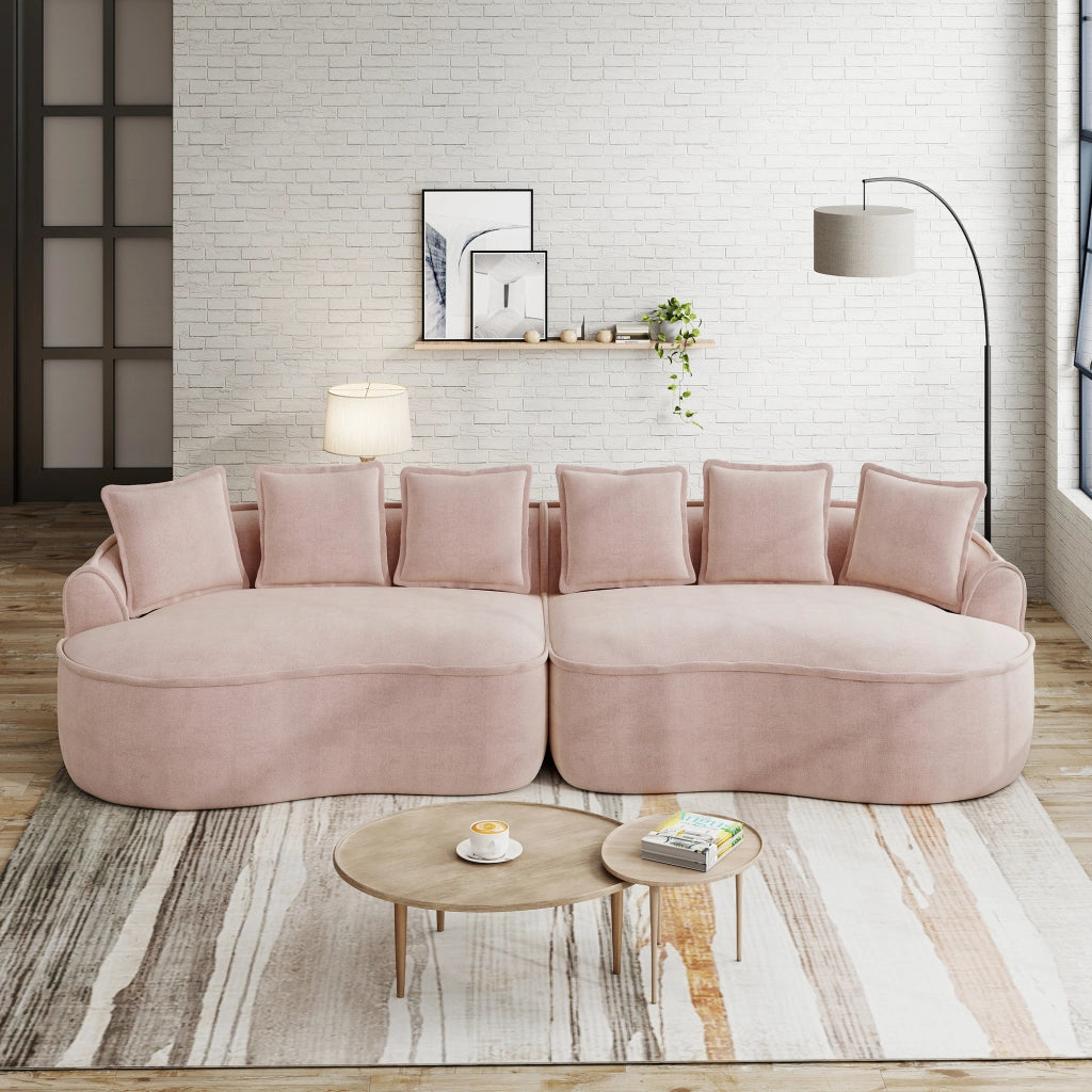 Divano modulare 4 posti senza montaggio con seduta profonda cuscini e braccioli larghi in chenille rosa