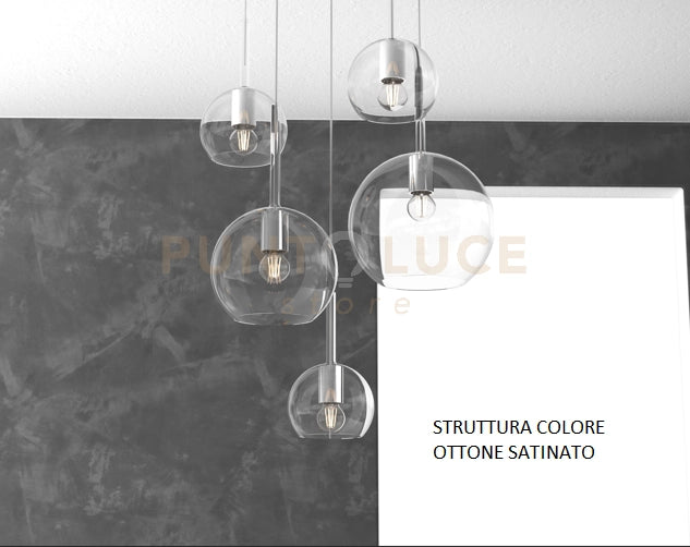 SOSP. OTTONE SAT. RETTANGOLARE 5 LUCI VETRI (1 GRANDE+1 MEDIO+3 PICCOLO) TUTTI TRASPARENTE 1155OS-S5 RMIX-TR