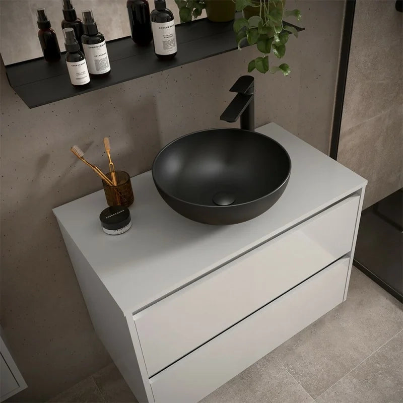 Mobile bagno sospeso 80 cm bianco lucido con top per lavabo da appoggio Gaya