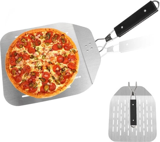 Pizzaschep premium per pizzastele Pizzaschep Fornello perforato in acciaio inossidabile con maniglia ripiegabile pratica Pizzaschep Pizzaschep estraibile Pizzaschep 60 x 30 cm