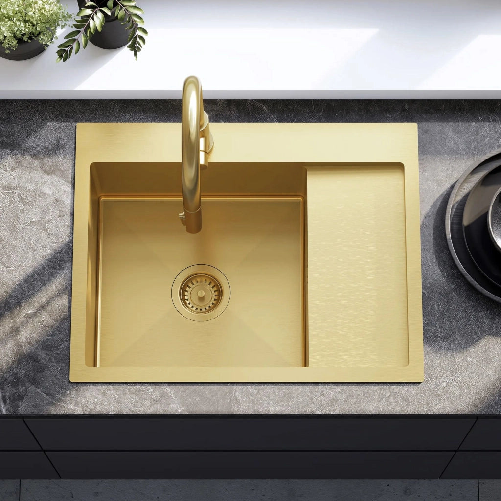 Lavello In Acciaio Fin Brush Gold con rubinetto da cucina