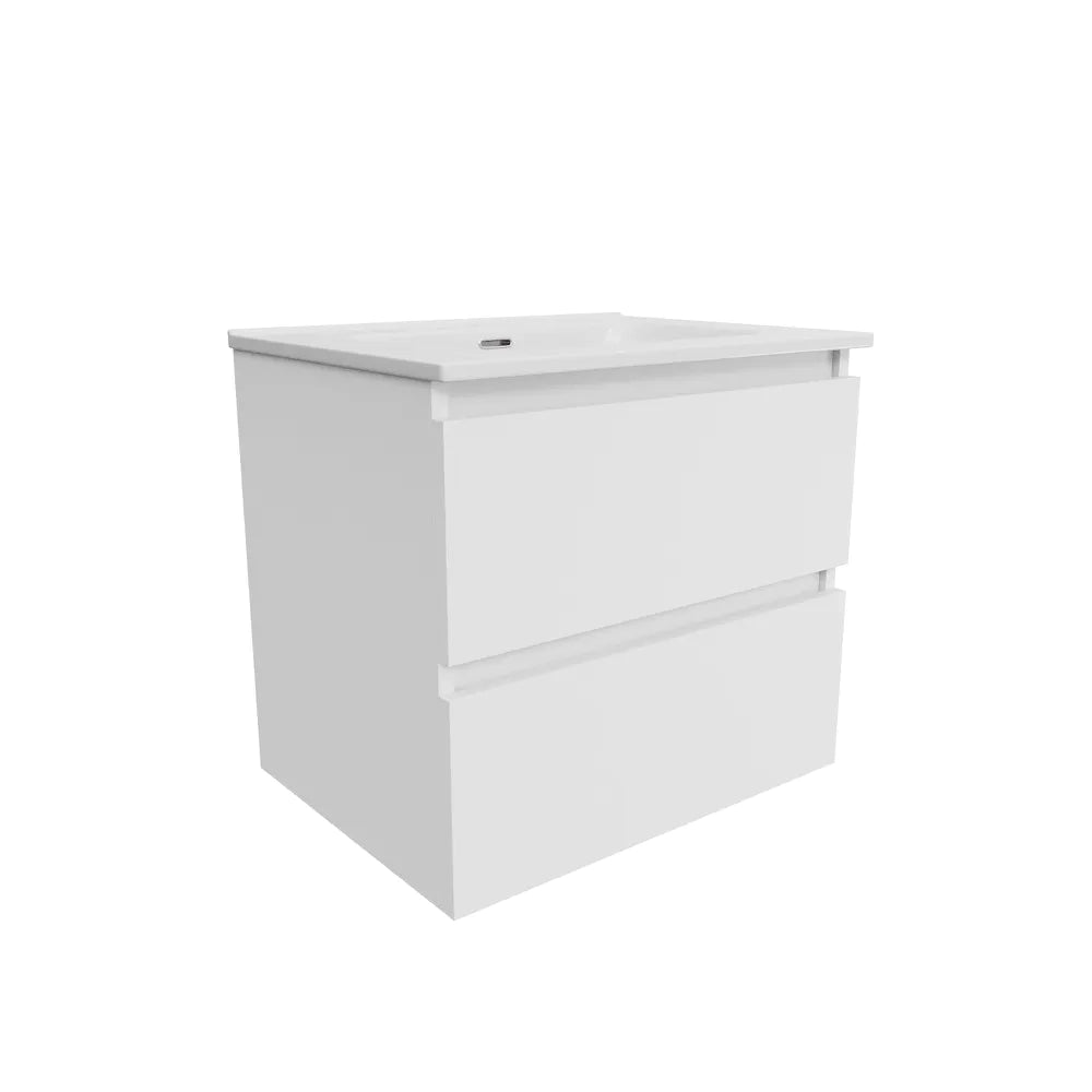 Mobile bagno sospeso 80cm due cassetti bianco opaco con lavabo | Hexa