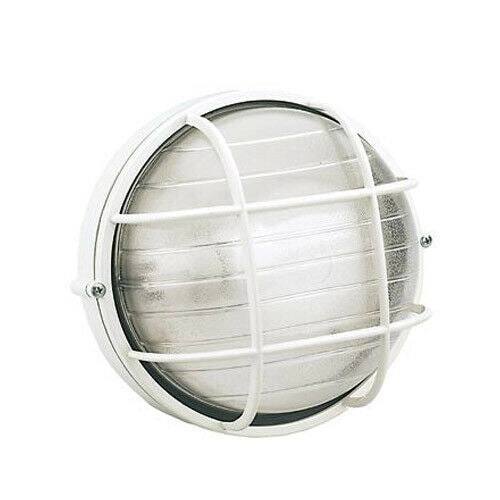 Plafoniera Tonda Muro da Esterno Lampada Parete Gabbia Illuminazione Luce Sovil Colore: Bianca con Gabbia, Dimensione: Grande - H 24 cm