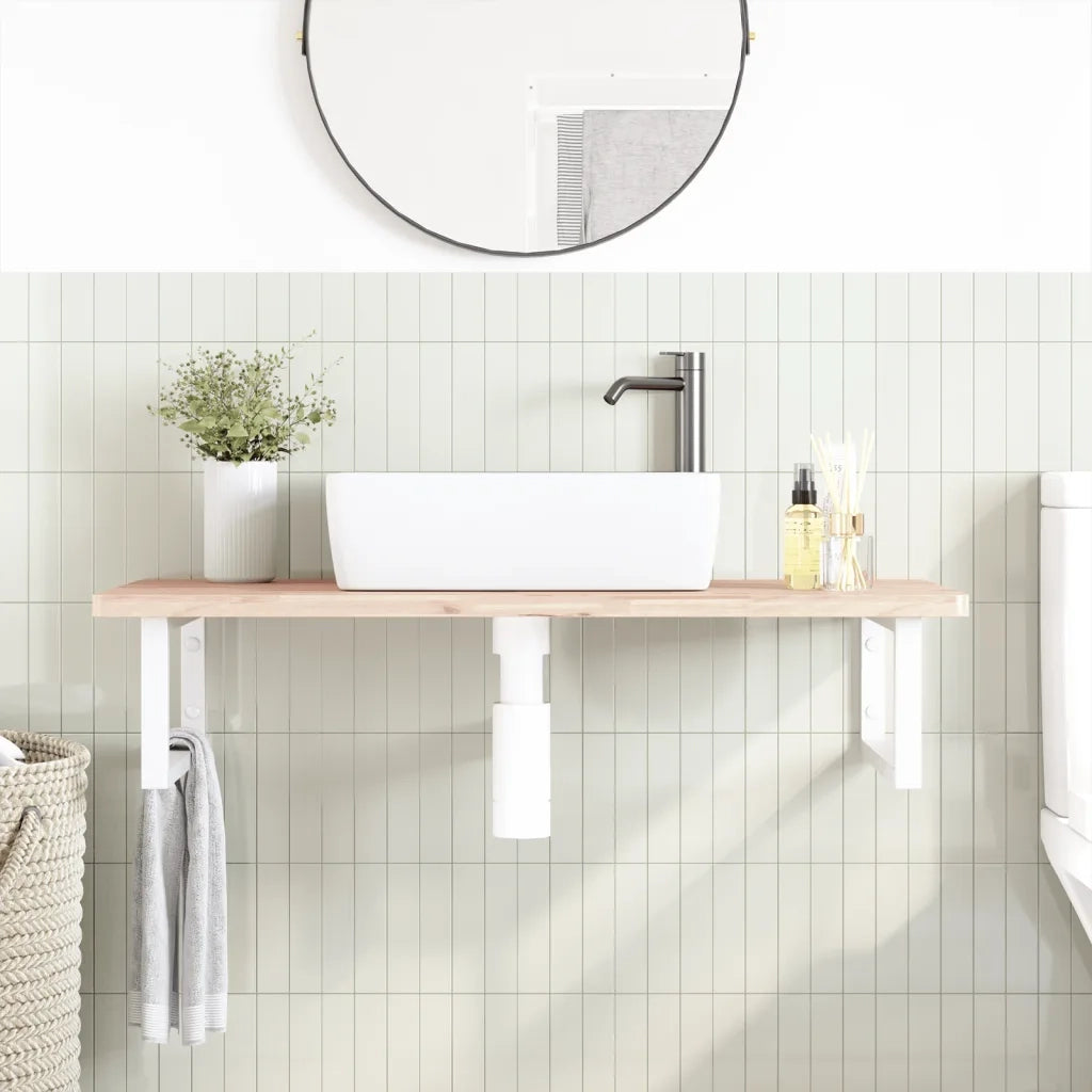 vidaXL Ripiano a Parete per Lavabo in Acciaio e Massello di Faggio