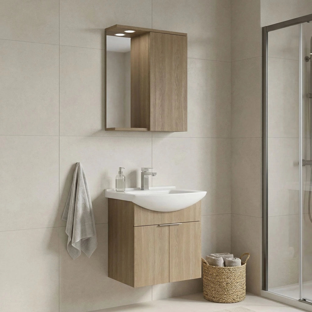 Set mobile lavabo con specchio (2 pezzi) "Purus 55" - 55 x 50 x 58 cm - Rovere