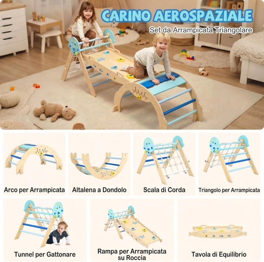 Set da Arrampicata per Bambini, Set Montessori Pieghevole con Arco, Rampa e Scalatore, Giochi da Arrampicata con Blocchi e Gioco del Labirinto, 1 Anni + (Astronauta 3 pezzi, Blu)