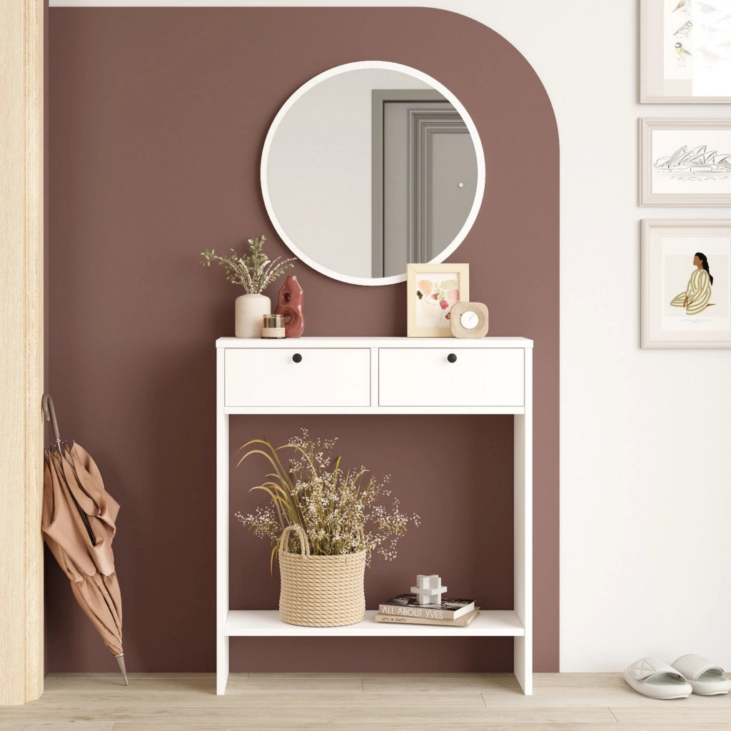 Chiarano, Mobile da Ingresso Specchio Incluso, 80x24x90h cm Bianco