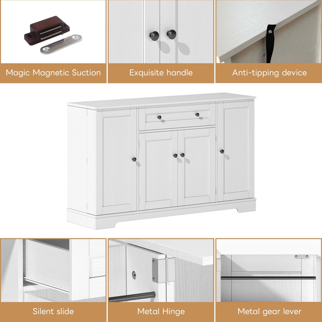 Credenza moderna con cassetto ante e ripiani regolabili in MDF bianco per cucina e soggiorno 138 cm
