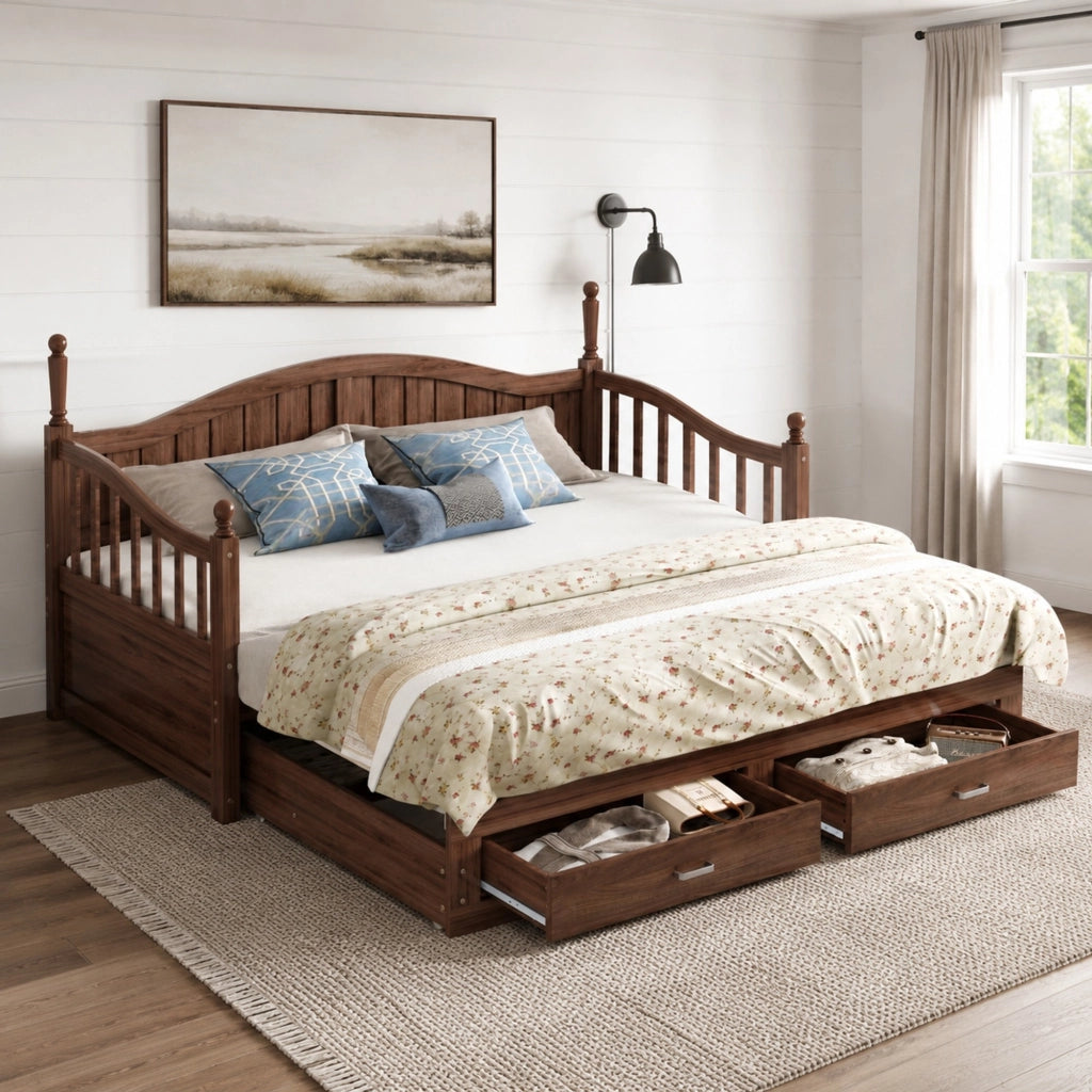 Divano letto estraibile 90/180 x 190 cm in legno noce