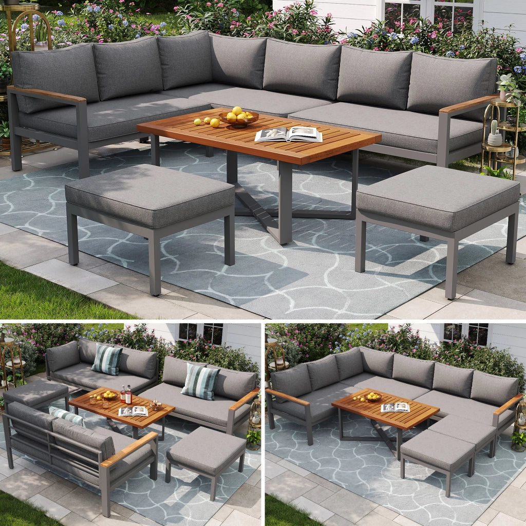 Set Salotto da Giardino 7-8 Posti ¨C Xylo ¨C Metallo Zincato, per Balcone e Terrazza