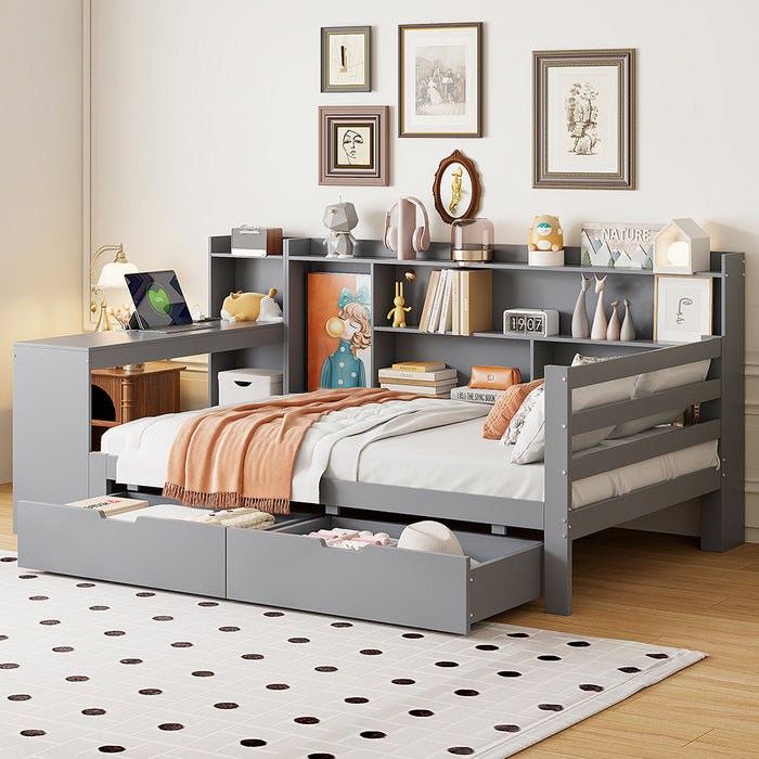 Divano letto-Xylo-90x200 cm-scrivania, scaffali, grigio