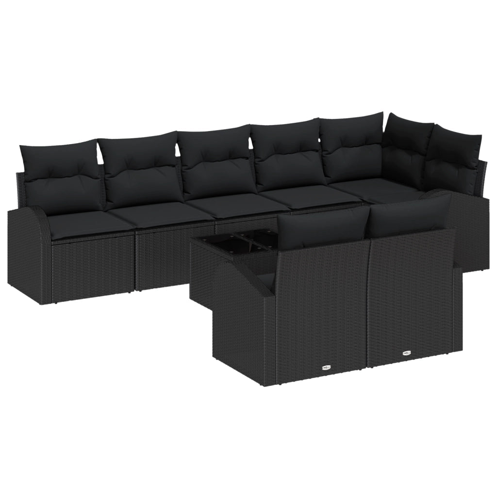 Set Divano da Giardino da 9 Pezzi con Cuscini Beige Polyrattan
