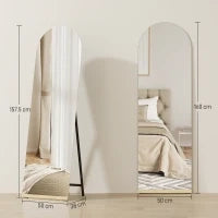 Specchio da Terra a Figura Intera senza Cornice, con Base in Legno, 160x50 cm, Trasparente