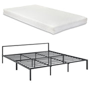 Struttura Letto in Metallo con Testiera Bassa con Materasso a Schiuma Fredda 180 x 200 cm Letto Matrimoniale King Size - Nero