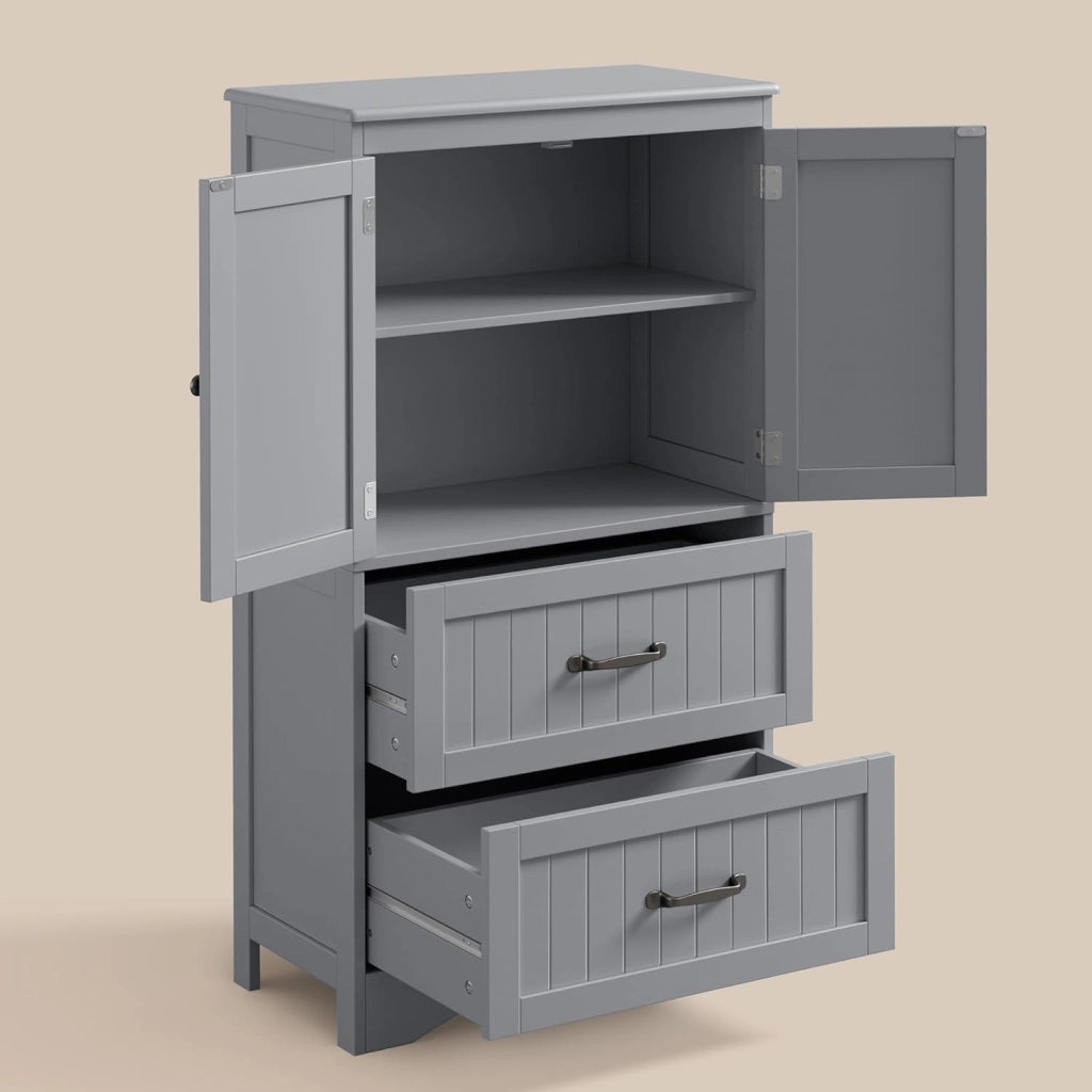 Armadietto da Cucina, Mobile bagno con 2 Cassetti, con Ripiani Regolabili, per Bagno, Soggiorno and Cucina, 60×30×110 cm,Grigio