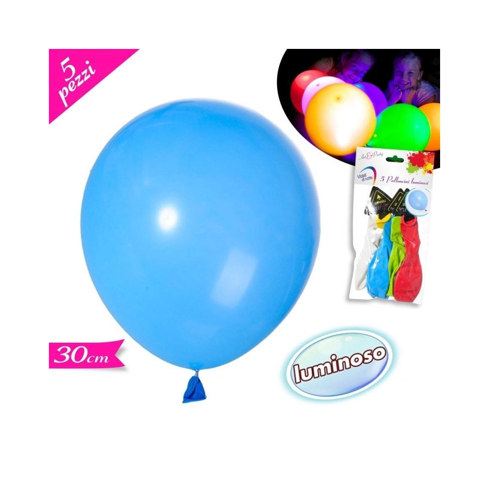 Trade Shop - Palloncini Luminosi Led Colori Assortiti Confezione 5 Pezzi 30 Cm Eventi Party -