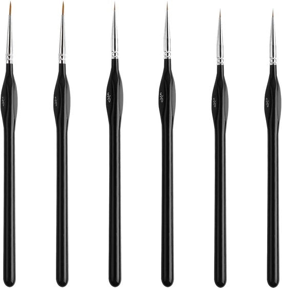 Set di pennelli dettagli di 6 pezzi - Pennelli fini - Pennelli sottili - Pennelli miniaturistici - Vernici acrilici/olio - Materiali in legno/PLA