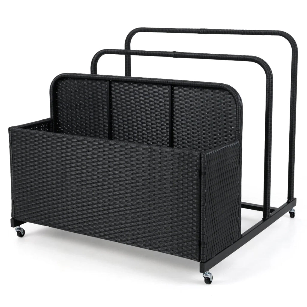 Carrello portaoggetti da esterno 100 x 100 x 94 cm con 2 barre e ampio cestino design in rattan nero PE 20_0012935