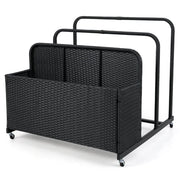 Carrello portaoggetti da esterno 100 x 100 x 94 cm con 2 barre e ampio cestino design in rattan nero PE 20_0012935
