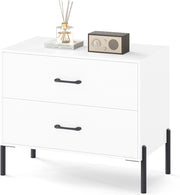Cassettiera a 2/5 Cassetti, Comò Camera da Letto Moderno con Gambe e Maniglie in Metallo, Mobile Portaoggetti per Soggiorno, Ufficio, Studio, Bianco (Con 2 Cassetti)