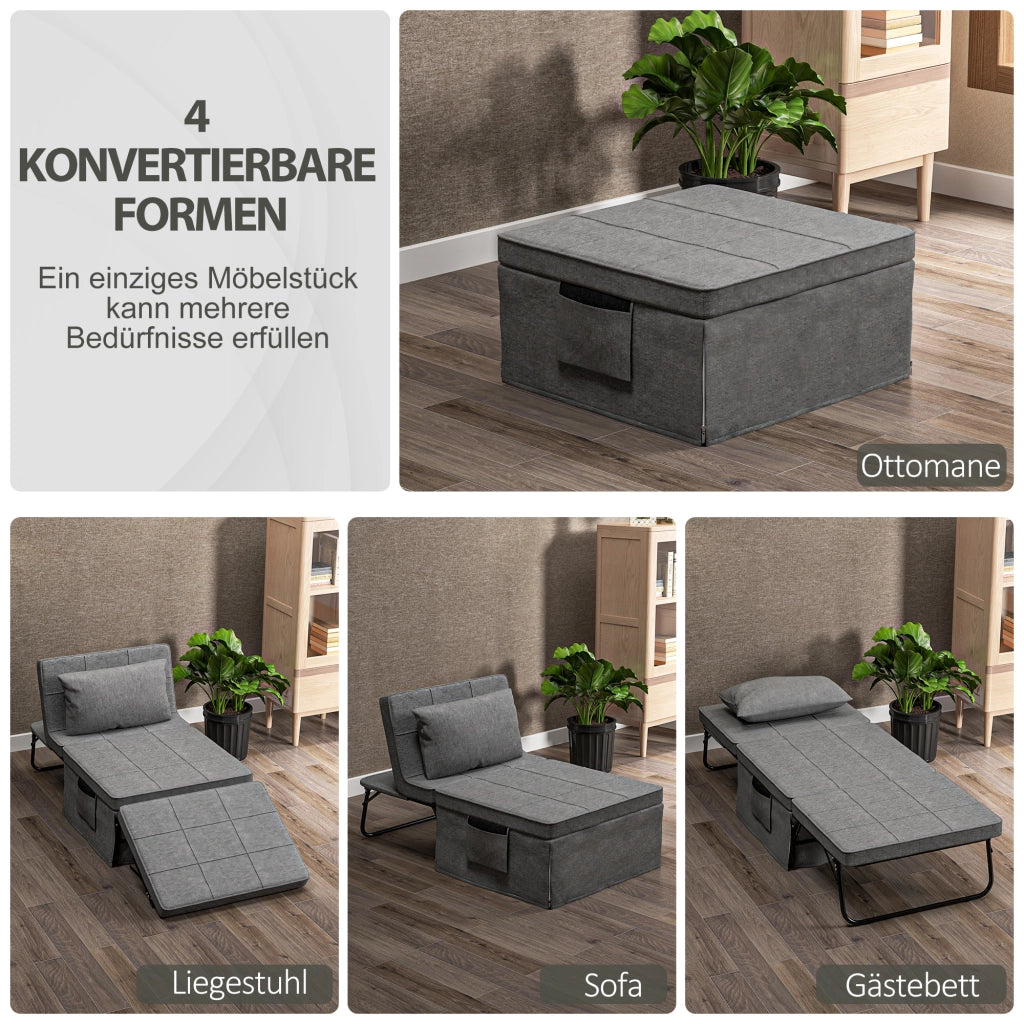Letto pieghevole 4 in 1 grigio con schienale regolabile a 5 posizioni, struttura in acciaio